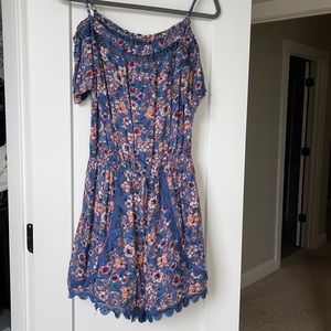 Blue floral lace romper